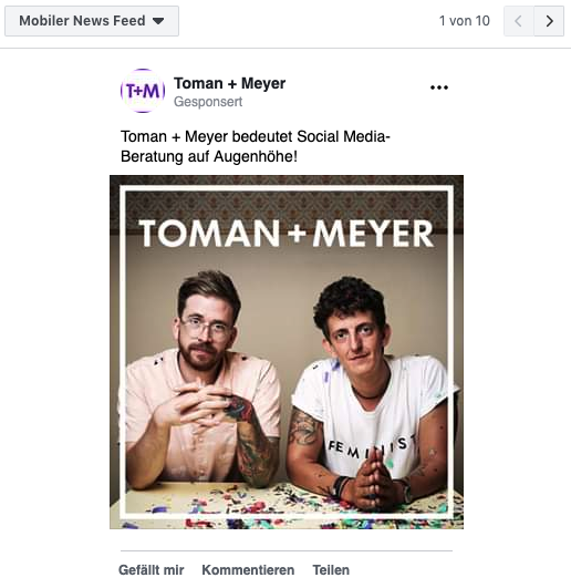 Screenshot einer Facebook Ad im mobilen News Feed